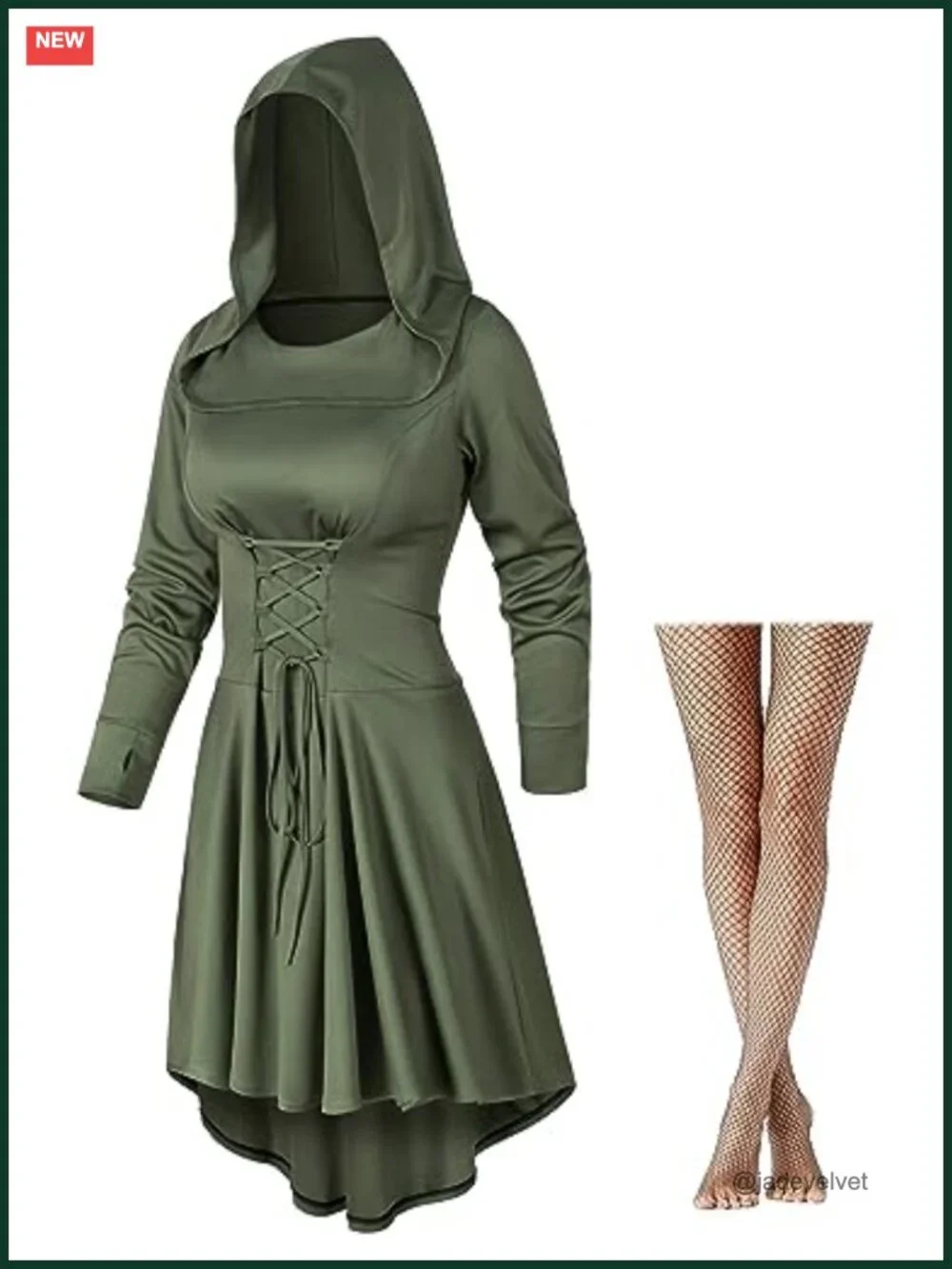 Women's Medieval High Low Hooded Cloak Dress Corset Vampire Costume Set with